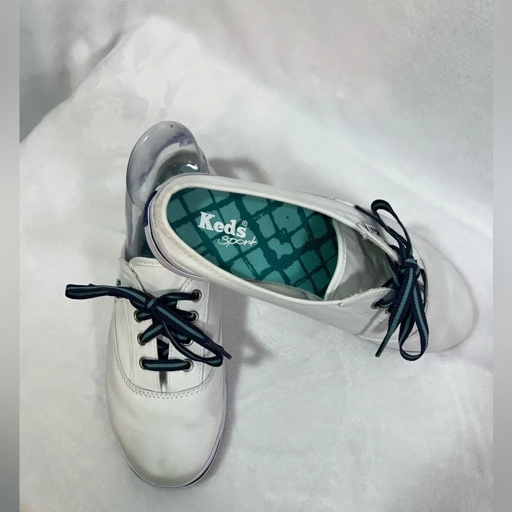 Keds Sport Mule White Canvas Sneakers Women’s Size 8 Slide In Blue & Green Laces